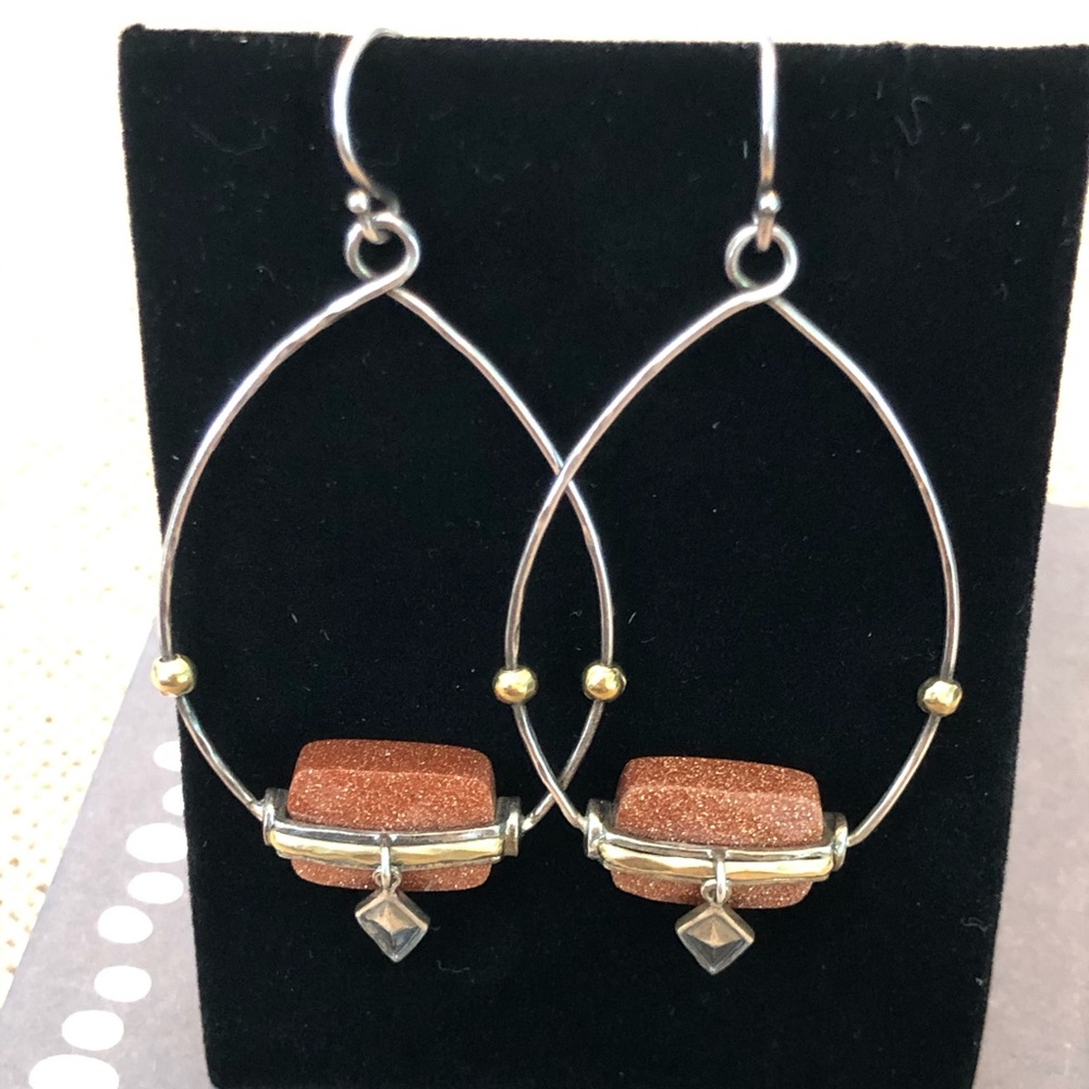 Silpada Goldstone Sterling Silver .925 and Brass Teardrop Two-Toned Earrings